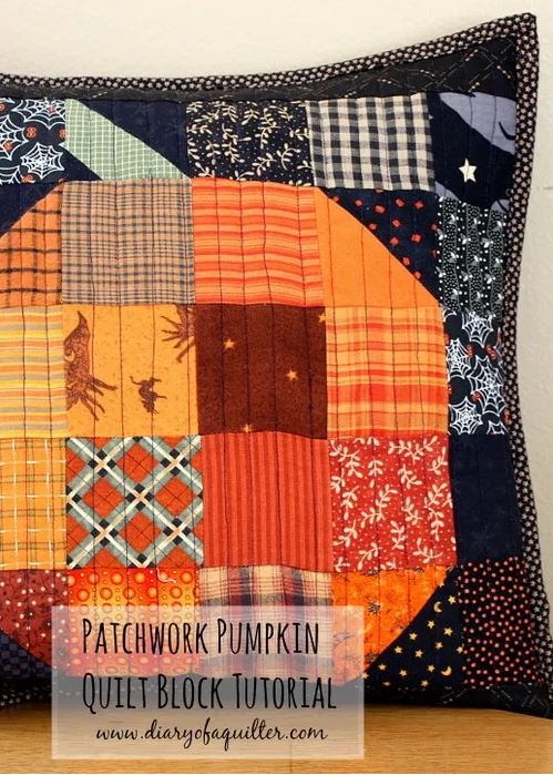 Patchwork Pumpkin quilt block and table runner tutorial